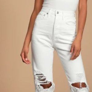 Agolde 90's Mid Rise White Loose Fit Distressed